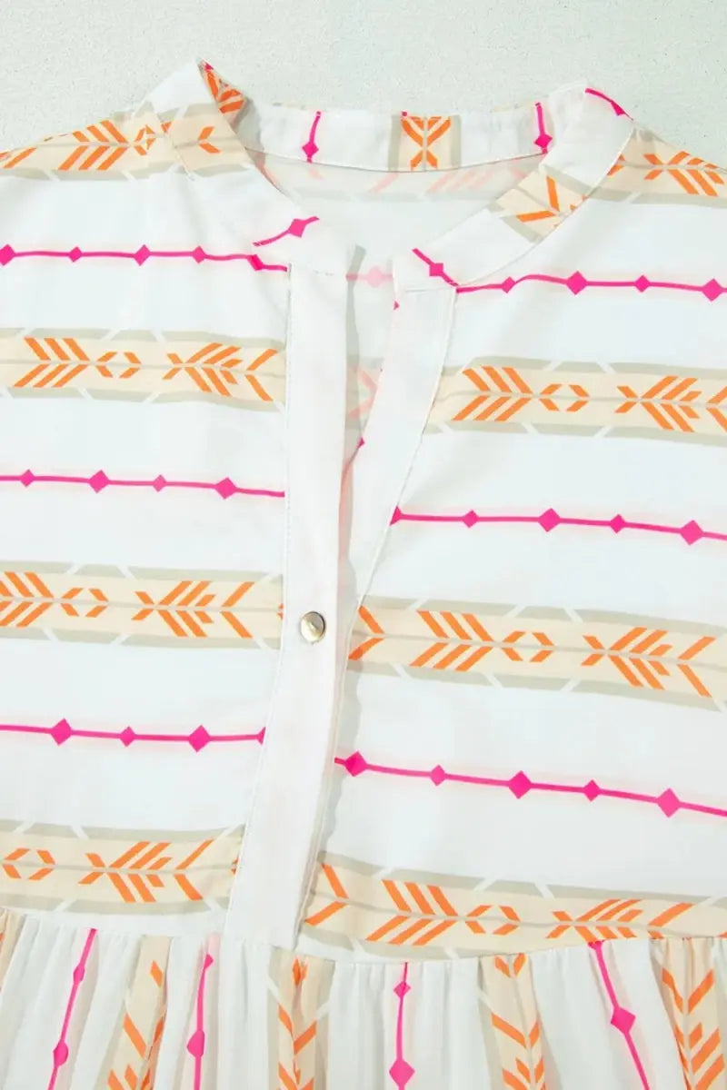 Printed Ruffled Notched Loose Dress for Effortless Style - Love Salve